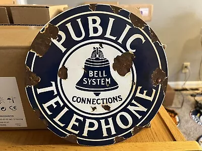 Vintage Public Telephone  Bell System Original Porcelain Sign • $99