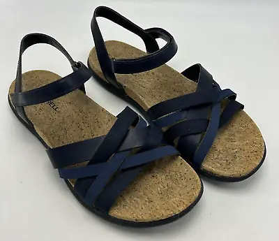 Merrell Womens 9 Sandals Around Town Arin Backstrap Blue Leather Cork Hook Loop • $24.99
