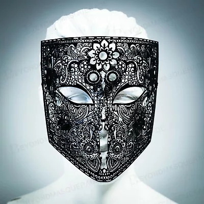 Black Metal Laser Cut Venetian Buata Style Halloween Men Masquerade Mask  • $20.95