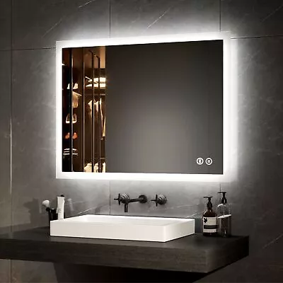 EMKE Illuminated Bathroom Mirror With LED Light Bluetooth Shaver Socket Demister • £106.99