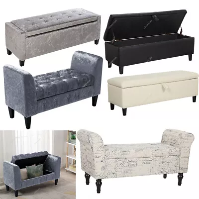 Upholstered Storage Ottoman Bed End Stool Accent Bench Window Seat Dressing Room • £75.95