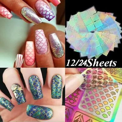 Holographic Template Nail Art Decor Manicure Tool Nail Vinyls Laser Sticker • £3.95