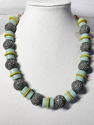 J. Crew Necklace Statement Mint Tone Beaded Crystal Pave Accents 22 Inch NEW • $25.99