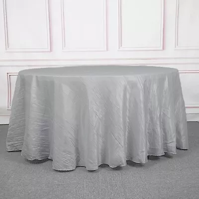 SILVER 120  Accordion Crinkle TAFFETA ROUND TABLECLOTH Wedding Party Decorations • $17.42