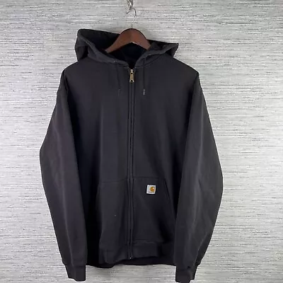 VINTAGE Carhartt Sweatshirt Mens Large Black Hoodie Full Zip Workwear Logo Adult • $34.88