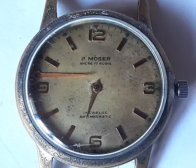 P. MOSER WWII 40's MILITARY VINTAGE RARE 17J SWISS WATCH FOR REPAIR PARTS #5.W • $75