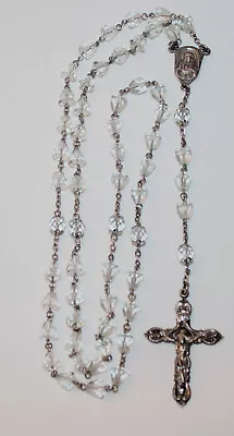 Vintage Catamore Sterling Silver Rosary Clear Glass Faceted Beads Crucifix Cross • $32