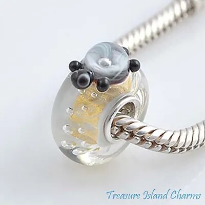 Turtle Gold Foil Clear Murano Glass 925 Sterling Silver European Bead Charm • £14.41