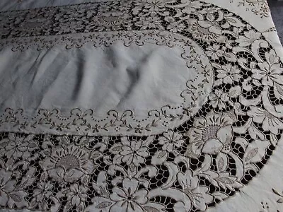 Vintage Madeira Embroidery Lace Hand Embroidered Table Cover • $75.73