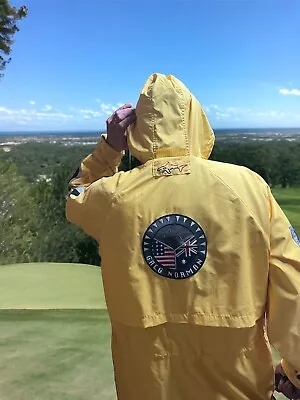 Vintage Greg Norman Jacket Windbreaker W/Patches Hood Zipper HTF SZ Large FLAW • $40