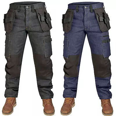 Mens Utility Carpenter Work Pants Demin Heavy Duty Cargo Construction Trousers • $34.99