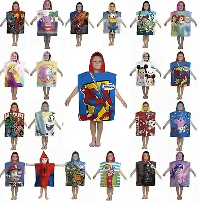 Character Hooded Bath Beach Swimming Towel Poncho Kids Boys Girls Cotton Cartoon • £7.99