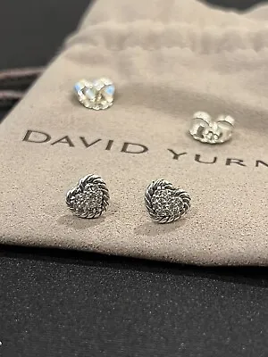 David Yurman Sterling Silver Heart Petite Pave Diamond Earrings • $329