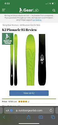 K2 Pinnacle 95 Touring Telemark Tts Touring Set Up With Skins • $359