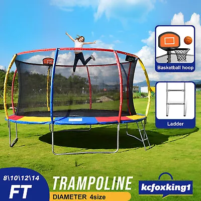Genki 8/10/12/14ft Kids Trampoline Jumping Enclosure Safety Net W/Ladder Outdoor • $499.29
