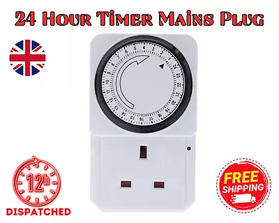 24 Hour Timer Mains Plug In With LED Indicator For Lamps And Lights UK 3 Pin • £8.38