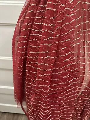 Mesh Net Sheer Red Fabric With Gold Metallic Embellishment 4 Yards • $11.95