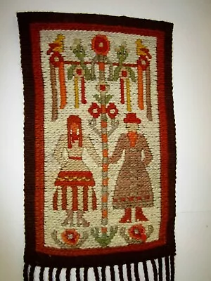 Vintage Mid Century Hand Woven Wool Folk Art Tapestry Wall Hanging • $259