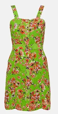 NWT Karen Millen Straps Textured Cotton Floral Woven Green Mini Dress Sz 8 $204 • $57.49