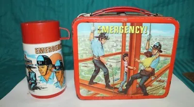 Vintage 1973 Aladdin Emergency Metal Lunch Box & Thermos W/ Cup And Lid. • $139.95