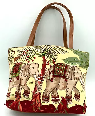 Elephant Safari Jungle Purse Handbag Sequins Beads Yellow Green Monkeys African • $9.99