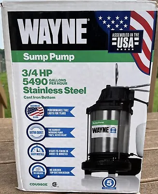 Wayne CDU980E 3/4 HP Stainless Steel Cast Iron Submersible Sump Pump 5490 GPH • $150