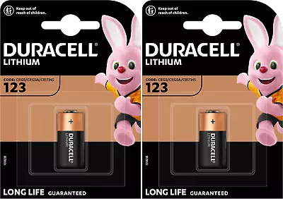 2 X DURACELL CR123 3V HIGH POWER LITHIUM PHOTO BATTERIES CR123A 123 Long Exp • £6.97