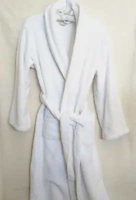 Pottery Barn Womens White Wrap Robe Microfleece Sz Small Tie Belt Shawl Collar • $25