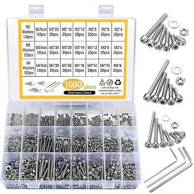 1080 Pcs Screws Bolts Nuts And Washers Assortment Set Stainless Steel One Size • $20.24