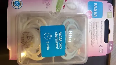 2 Pack MAM Perfect Night Baby Pacifiers 6-16M Glow In The Dark Skin Soft NIP • $8.99