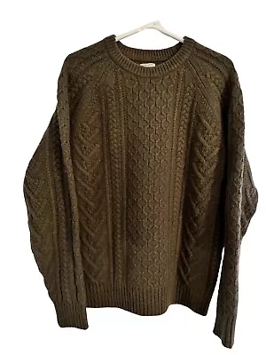 NWT J Crew Rugged Merino Wool Donegal Olive Green Cable Knit Fisherman Sweater • $71.99