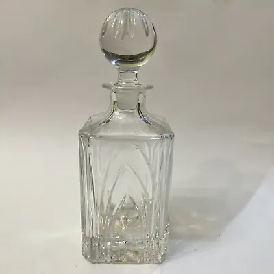 Square Crystal Whiskey Decanter Heavy 10” Tall With Stopper 3 3/4” Sq • $35