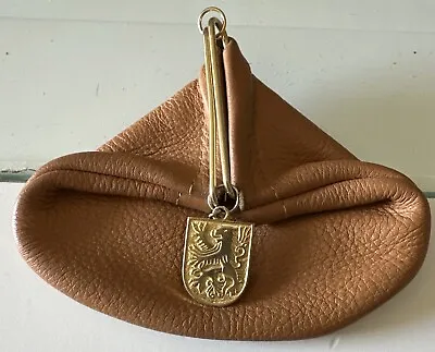 Italian Brown Leather Triangle Coin Change Purse VTG Griffin Charm • $15