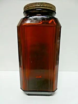 Vintage Amber Glass Art Deco Bottle Kitchenalia Canister Coffee Jar • $28