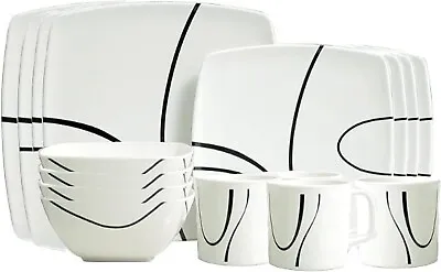 16 Piece Melamine Dinner Set Square Crockery For Caravan Camping Dining Picnic • £54.99