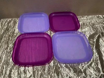 New Set 4 Tupperware Luncheon Plates 8” Square Raised Sides Mulberry/Lilac Color • $30