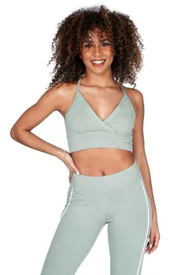 PINEAPPLE Dancewear Womens V Wrap Dance Bra Crop Top Khaki Green • £17