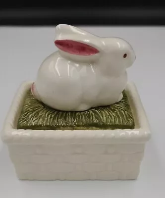 Vintage Knobler Easter Bunny Rabbit Trinket Box 3.5  Ceramic Porcelain Japan • $14