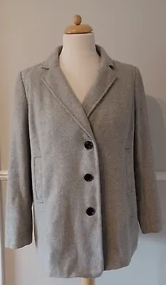 Jeager Grey Wool & Cashmere Mid Length Single Breasted Coat Uk Size 12 Free P&P • £39.95