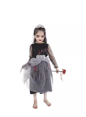 Kids Girls Zombie Bride Halloween Fancy Dress Spooky Costume Bloody Corps Gown • £4.99