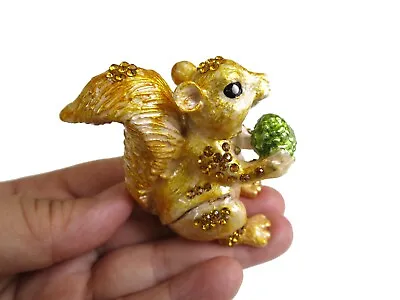 $17.60 • Buy Bejeweled Golden Brown Squirrel Hinged Metal Enameled Crystal Trinket Box