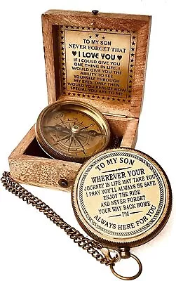 Gift For Son From Mom Dad | Engraved Compass 2  - Father To Son - I Love You • $39.01