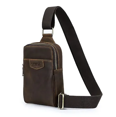 Contacts Men's Crazy Horse Leather Mini Chest Bag Crossbody Shoulder Bag Casual • $33.98