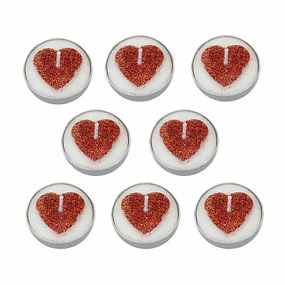 Red Glitter Heart Tealights Candles Valentines Day Romantic Decor Love 8pk Light • £3.48