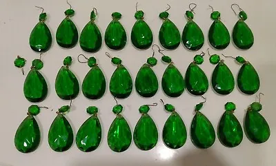 LOT Of 27 Vintage Emerald Green Glass Crystal Prism Lamp Chandelier Pendant Drop • $112