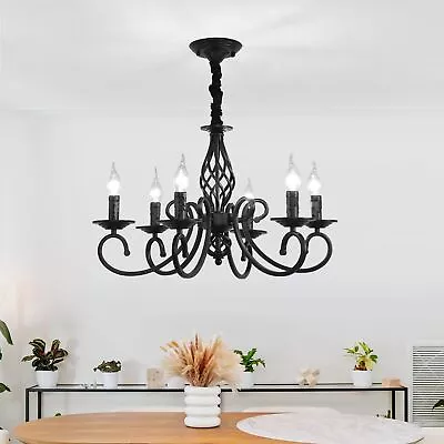 Antique Pendant Light Rustic Chandelier For Dining Living Room Black 6 Light E14 • £58.29