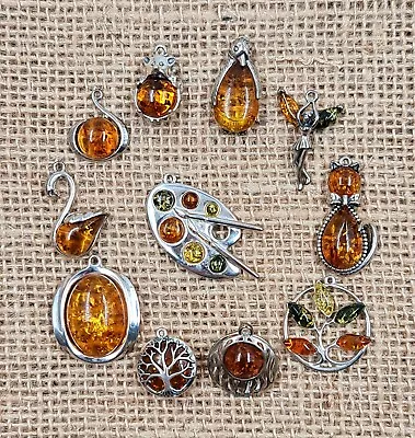£25 • Buy Baltic Cognac Amber & Stirling Silver 925 Pendants Jewellery Maker Charms