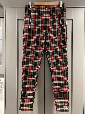 Zara Ladies Red Checked Stretchy Trousers Size L Excellent Condition • £4.50