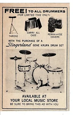 1968 SLINGERLAND Gene Krupa Drum Set Kit Vintage Print Ad • $8.95