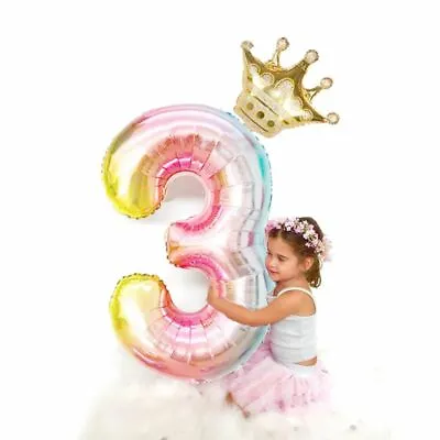 Princess Birthday Party Foil Balloons Air Kids Girl Year Number Ballon Crown Kid • £6.88